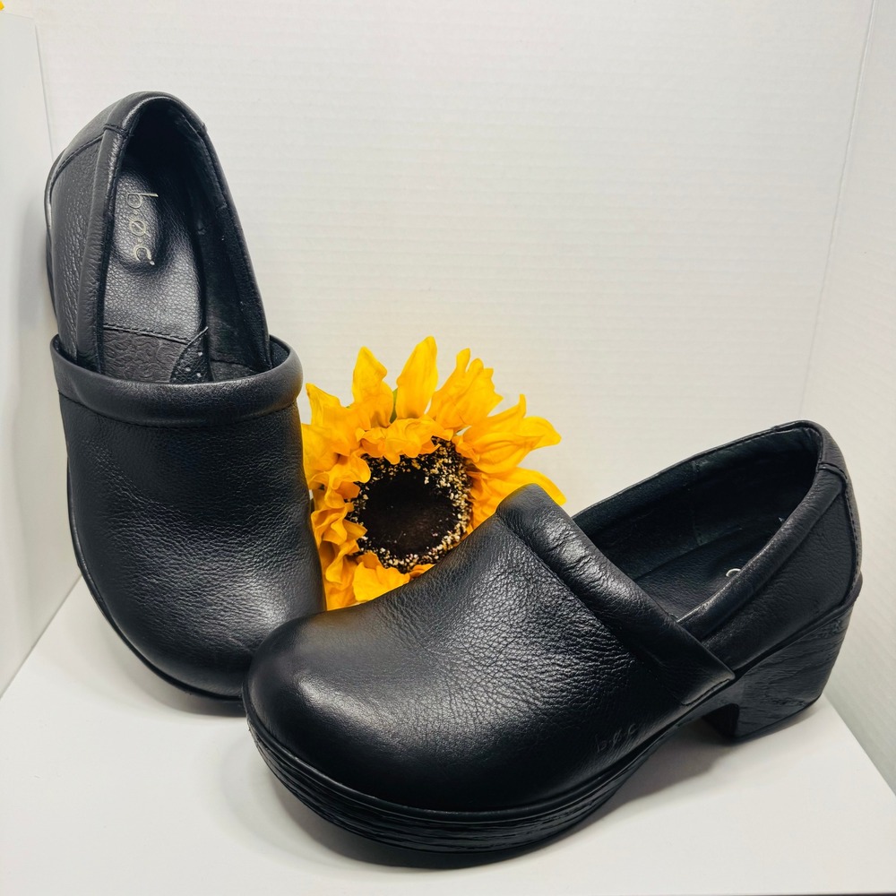 b.o.c. Peggy Clogs 9M Black EXCELLENT Leather Slip On Comfort Work Shoes C80803